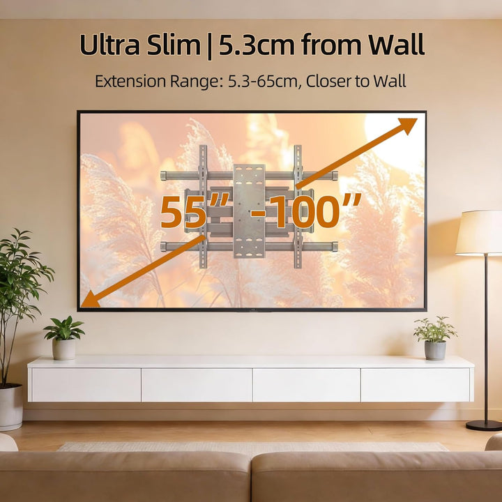 85 90 98 TV Wandhalterung Schwenkbar für 55-100 Zoll Fernseher Ultra Slim 53mm Wandabstand, Neigbar