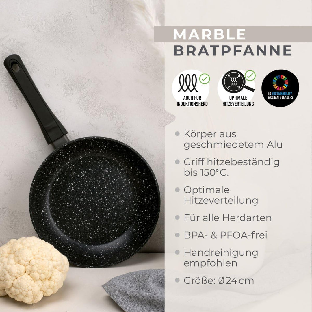 Fackelmann Bratpfanne Marble 24 cm, Antihaft-Pfanne aus 90% recyceltem Aluminium mit ergonomischem K
