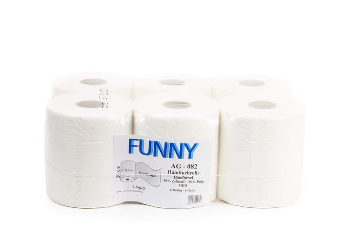 Funny Papierhandtuch-Rolle, hochweiss, Innenzug, 20 cm, 1-lagig, 1er Pack (1 x 6 Stück)
