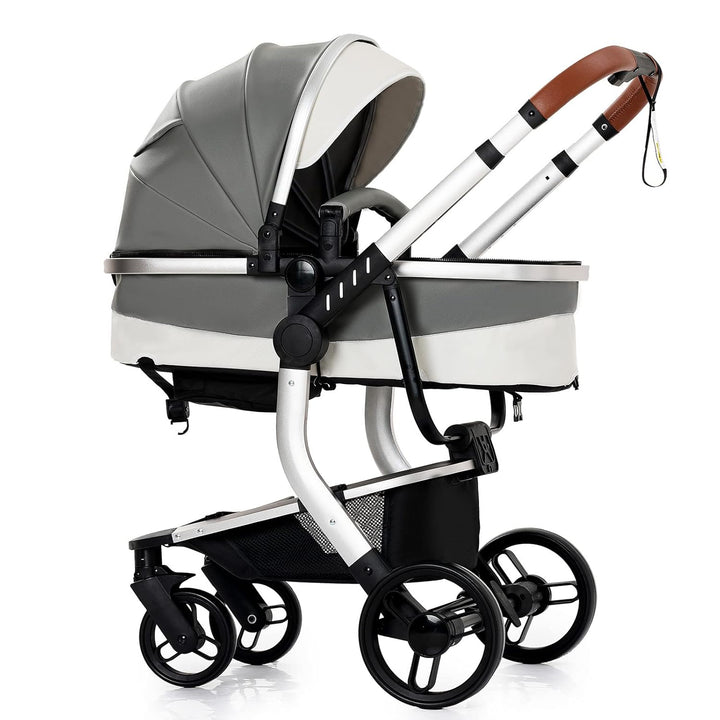 Reenborn PU-Leder Kinderwagen 3 in 1, Buggy mit Ein-Klick-Faltdesign Hohe Landschaft, Kinderwagen mi