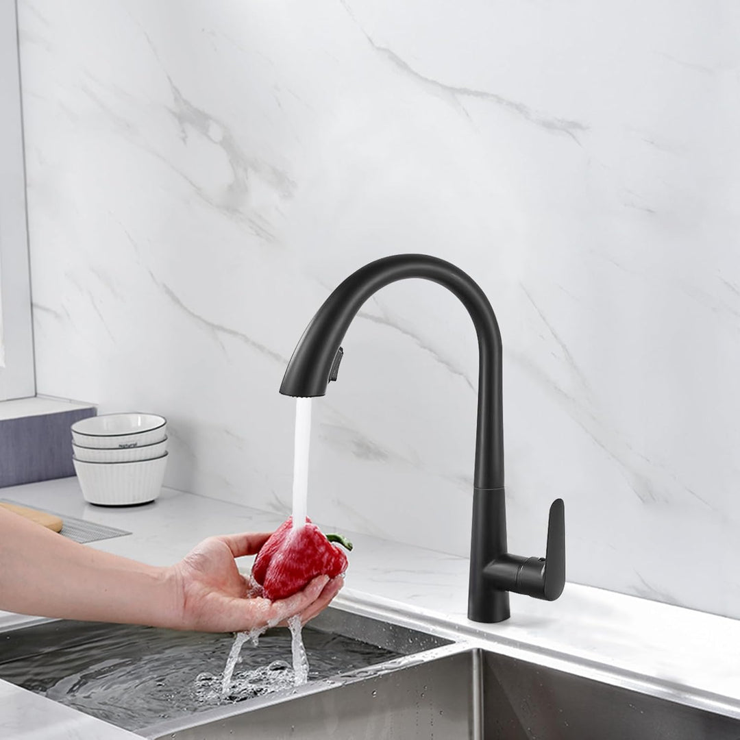 Wasserhahn Küche Schwarz,Hochdruck Küchenarmatur mit Herausziehbarem Sprüher,360° Drehbar Edelstahl