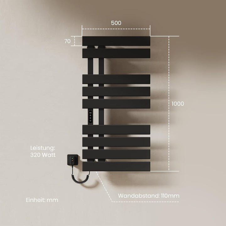 EMKE Handtuchheizkörper Elektrisch 1000 x 500 mm, WiFi Smart Thermostat Elektrischer Badheizkörper H