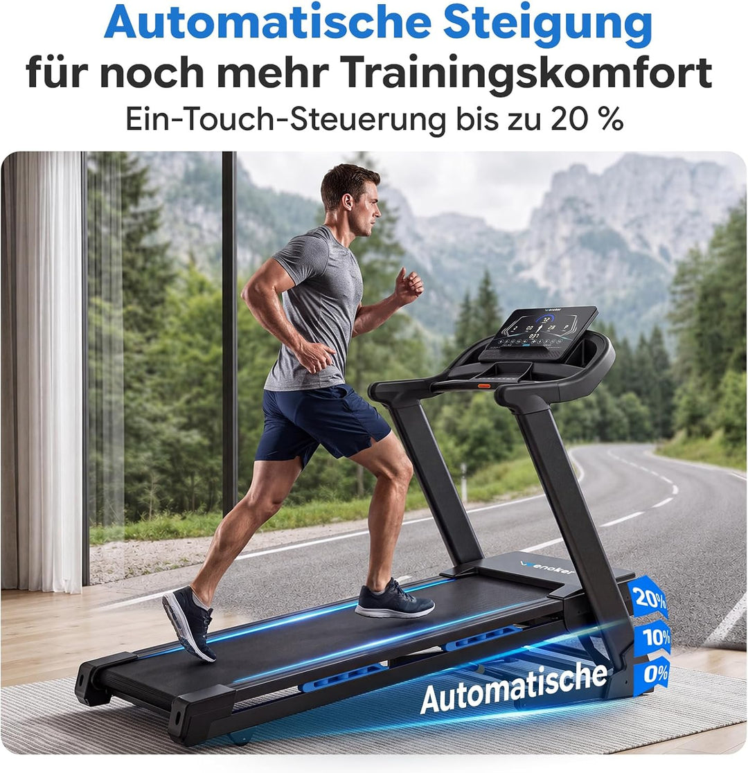 Wenoker Hochbelastbar Laufband klappbar Bürstenloser Motor 4,0-PS Blau, Blau