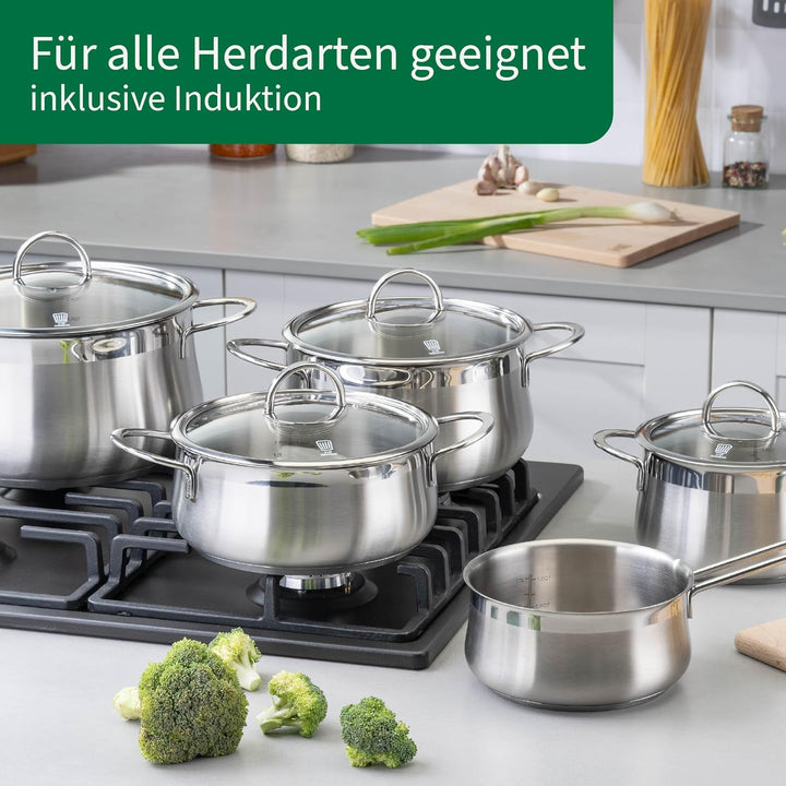 Chefkoch trifft Fackelmann Topfset 9-tlg. – Hochwertiges Edelstahl Kochgeschirr mit Glasdeckeln, Ind
