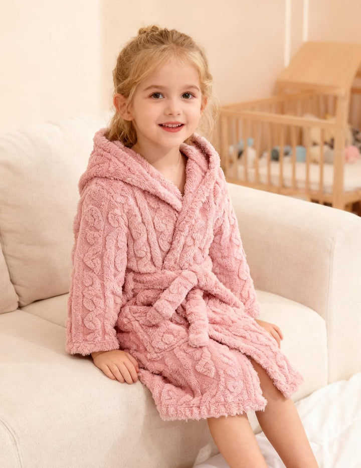 JiAmy Mädchen Bademantel Kapuzen Fleece Warmes Weiches Kinder Badekleid Fuzzy Frottee-Robe 4-14 Jahr