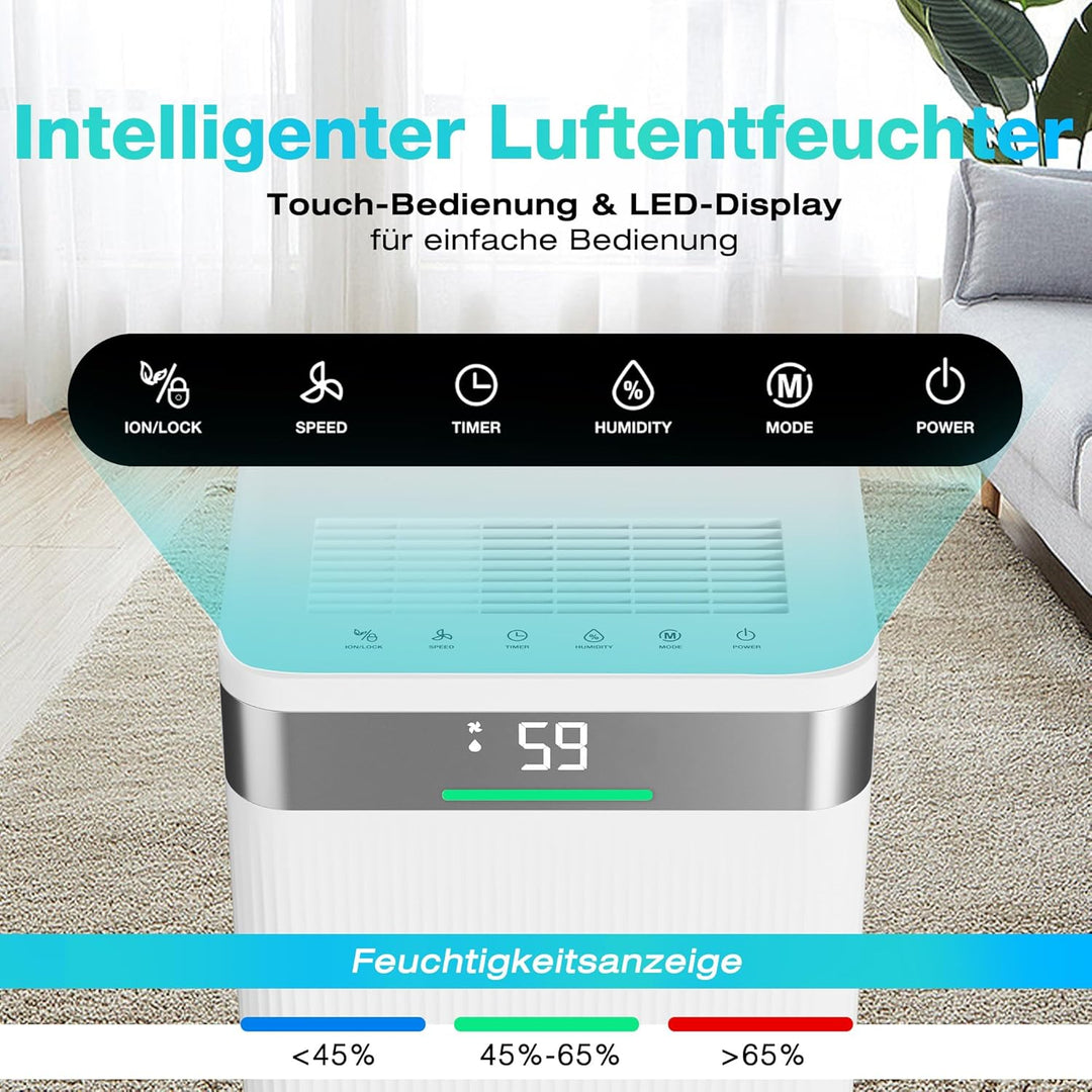 HAUSHOF Luftentfeuchter Elektrisch 20L/Tag, 41dB Leiser Entfeuchter Elektrisch mit Negativ-Ionen für