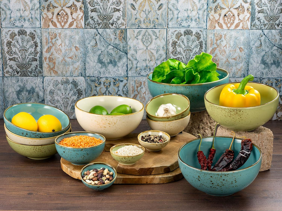 CREATABLE 23412, Serie Nature Collection BUNT Bowl Set, Geschirrset, 12 teilig, Steingrau, Wasserbla