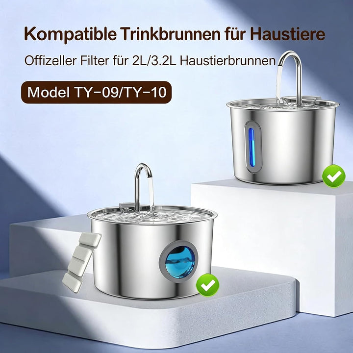 Edelstahl Katzenbrunnen Ersatzfilterset | 3-Stufen-Filter | Ultra Leise | Für Katzen &amp; Kleine Hausti