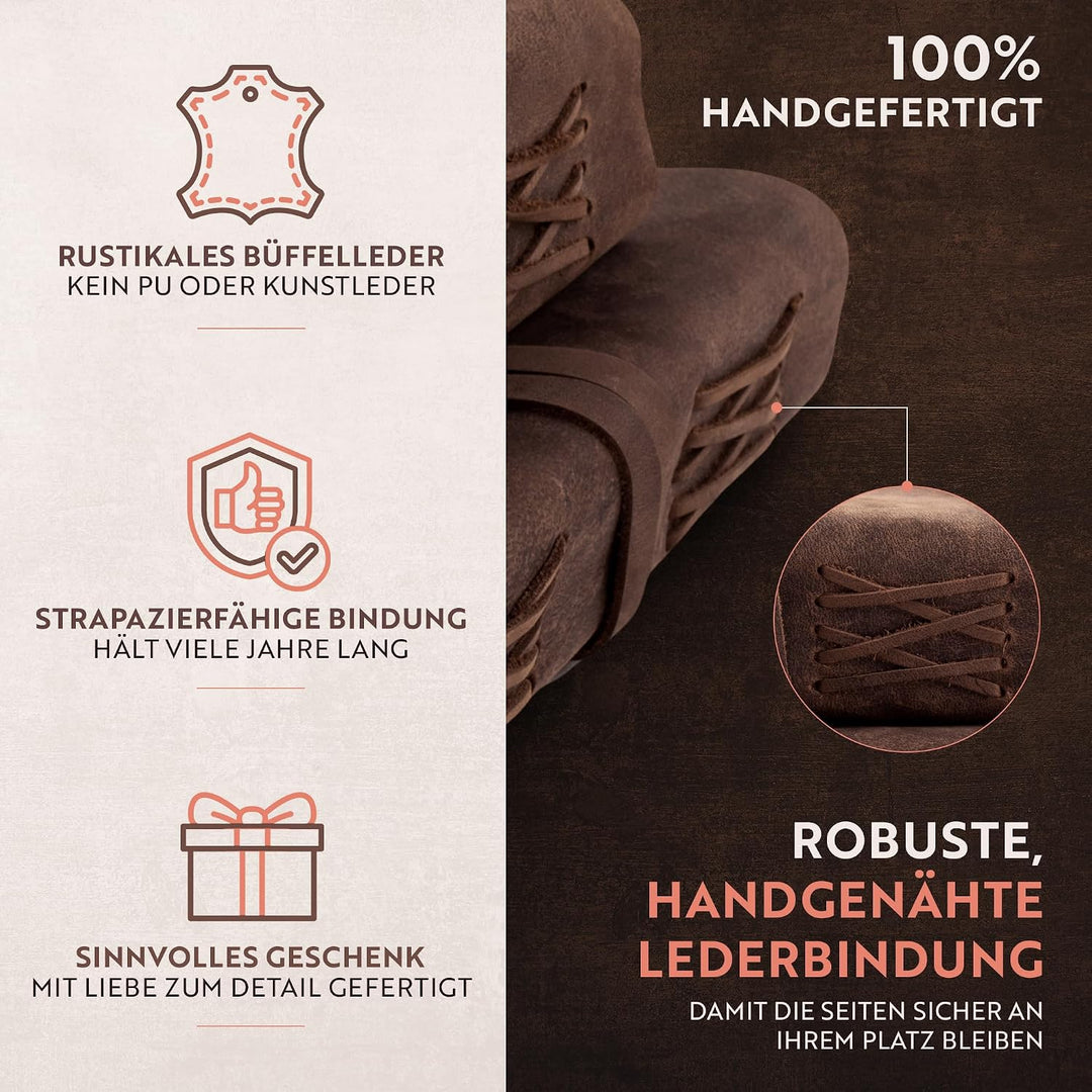 Leder Notizbuch - Ledergebundenes Tagebuch Für Erwachsene, 18x13cm, MOONSTER® Kleines Tagebuch, mit