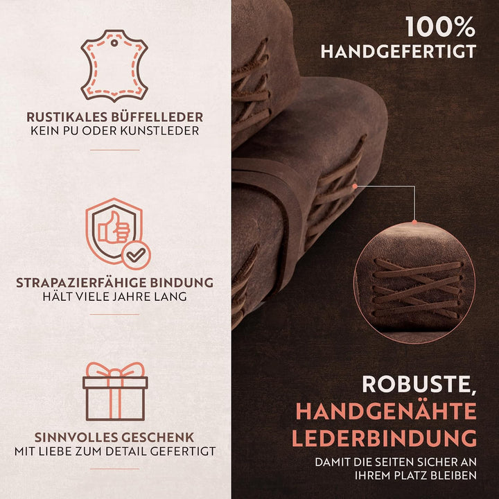 Leder Notizbuch - Ledergebundenes Tagebuch Für Erwachsene, 18x13cm, MOONSTER® Kleines Tagebuch, mit