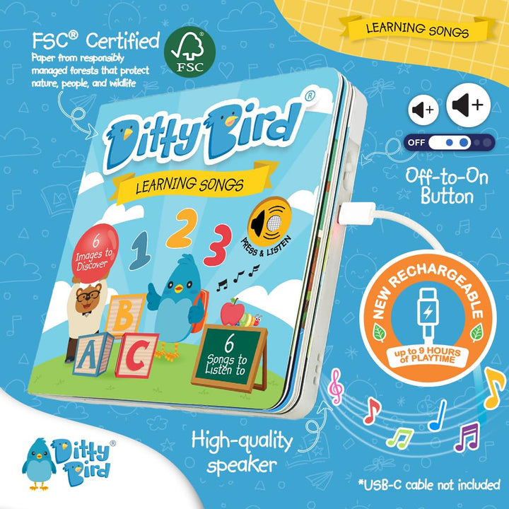 Ditty Bird | Learning Songs | Interactive Musical Book for toddlers 1- 3 | Sing-Along boardbook for