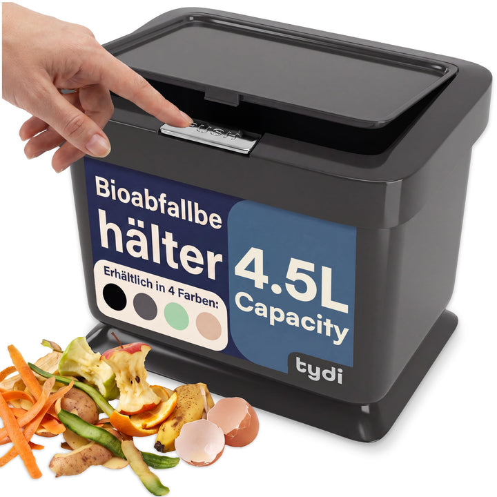 Tydi 4,5L Küchen-Biomüllbehälter mit Druckknopfdeckel - Komposteimer für die Küche - Rutschfester Bo