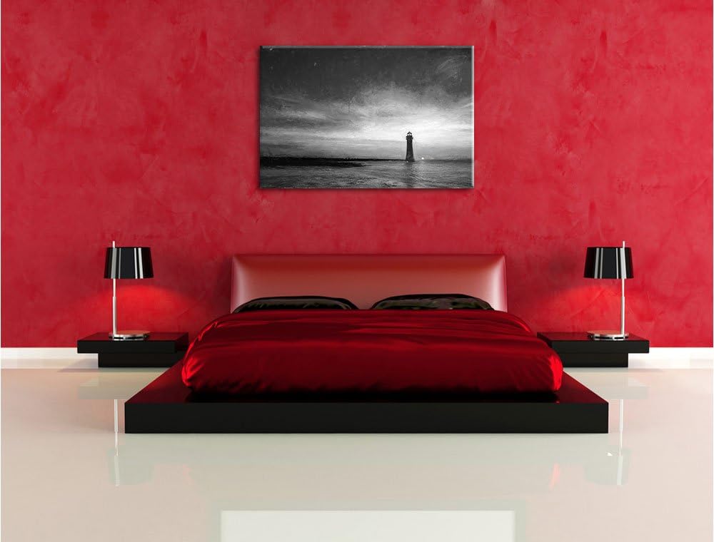 Pixxprint Leuchtturm im Sonnenuntergang als Leinwandbild/Grösse: 100x70 cm/Wandbild/Kunstdruck/ferti