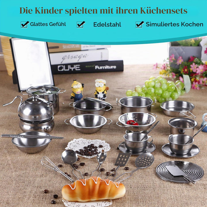 Kochutensilien Set Edelstahl Küchenspielzeug Pretend Play Töpfe Pfannen Spielzeug Kochgeschirr Kits