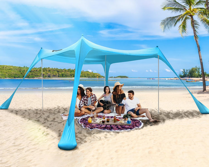 Sonnensegel Strand Strandzelt Sonnenschutz UPF50+, 3m X 3m X 2m Strand Sonnenschutz Mit 4 Alustangen