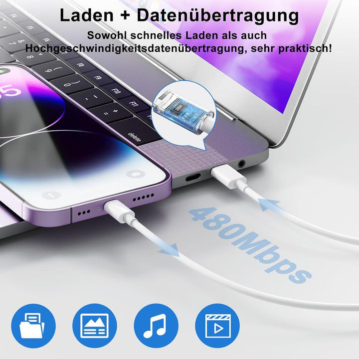 2 Pack 20W Schnellladegerät und Schnellladekabel für iPhone , Ladegerät mit iPhone Ladekabel 2M und