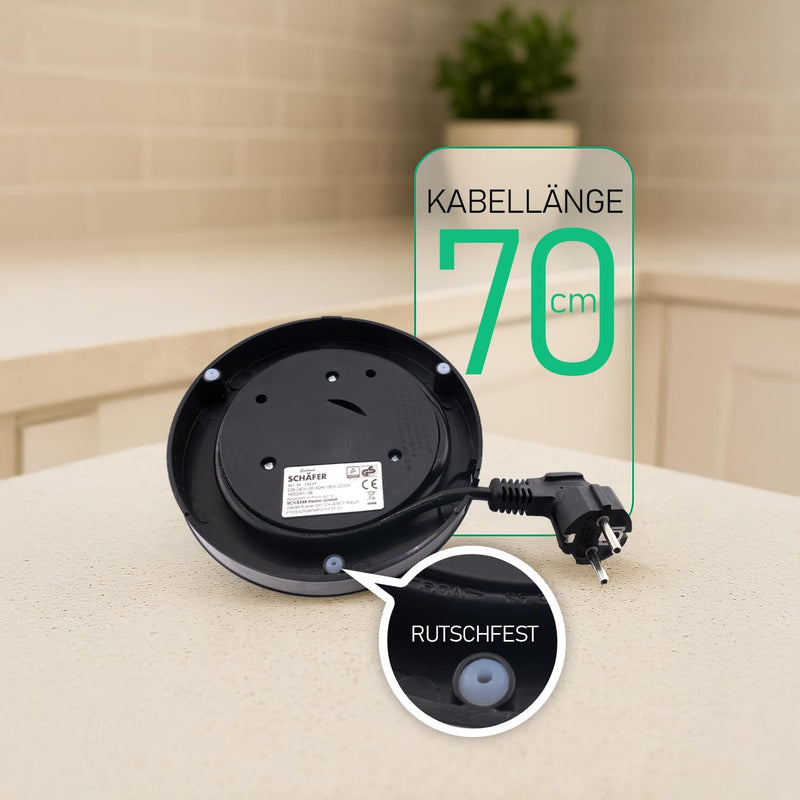 Teekocher Wasserkocher Edelstahl - Schwarz Glänzend - mit Teesieb Abschaltautomatik und Warmhaltefun