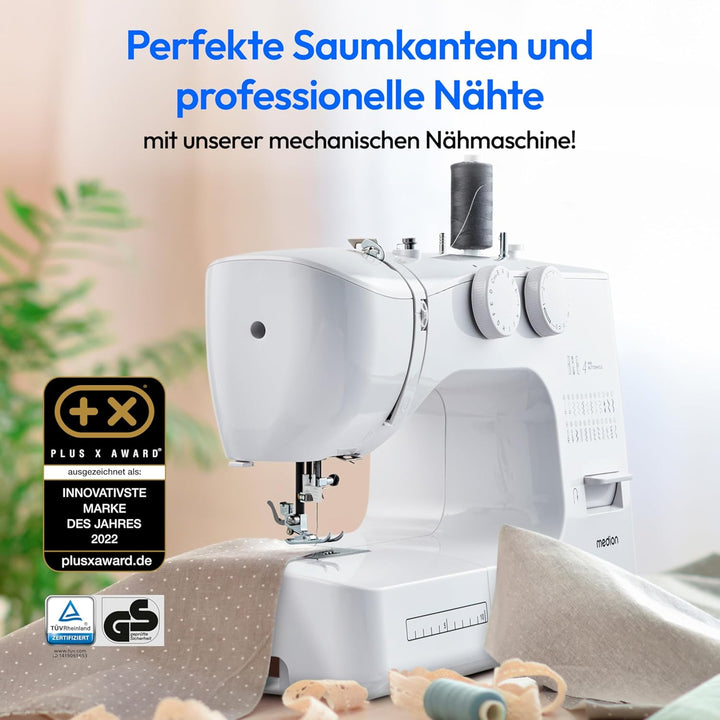 MEDION Freiarm-Nähmaschine SM60 (60 Watt, 60 verschiedene Stichmuster mit Knopflöchern, LED Nählicht
