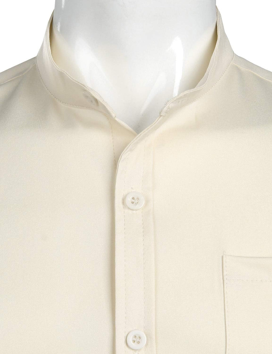 PARKLEES Herren Grandad-Kragen Slim Fit Langarm Casual Button Down Kleid Shirts mit Tasche M Beige,
