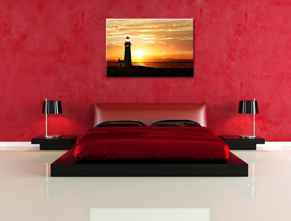 Pixxprint Leuchtturm im Sonnenuntergang als Leinwandbild/Grösse: 100x70 cm/Wandbild/Kunstdruck/ferti