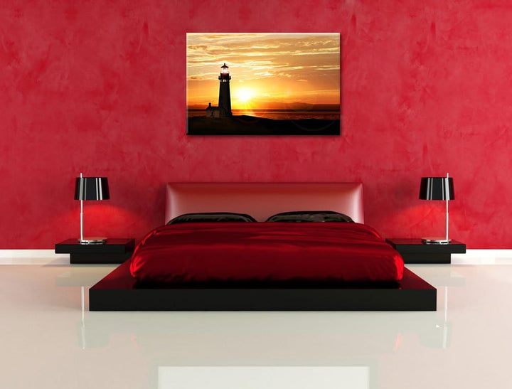 Pixxprint Leuchtturm im Sonnenuntergang als Leinwandbild/Grösse: 100x70 cm/Wandbild/Kunstdruck/ferti