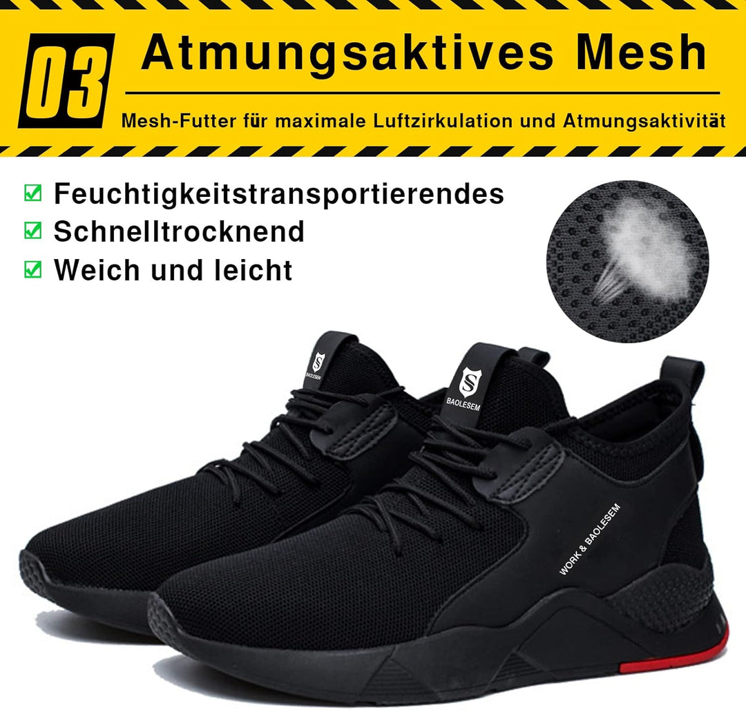 BAOLESEM Sicherheitsschuhe Herren Arbeitsschuhe Herren Damen Leicht Atmungsaktiv Sportlich Schutzsch