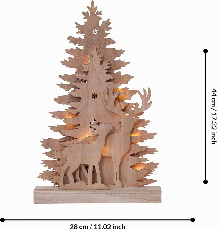 EGLO LED Weihnachtsdeko, Weihnachts-Silhouette Wald aus Holz mit Hirsch und REH, Winterlandschaft in