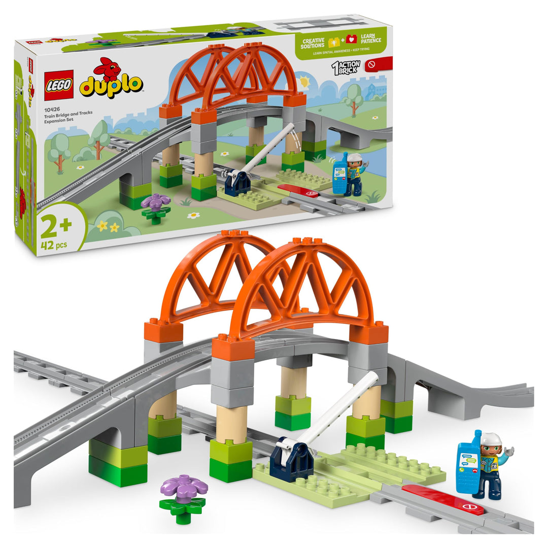 LEGO DUPLO Town Eisenbahnbrücke und Schienen – Erweiterungsset, Geschenk für Kleinkinder ab 2 Jahren