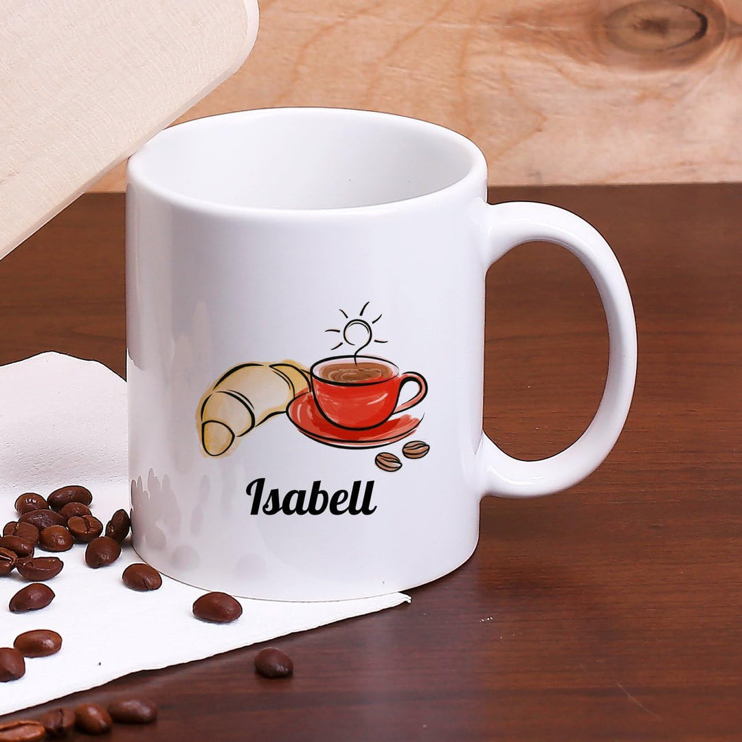 Herz & Heim® Frühstücksset bestehend aus graviertem Frühstücksbrett und Tasse mit Wunschnamen