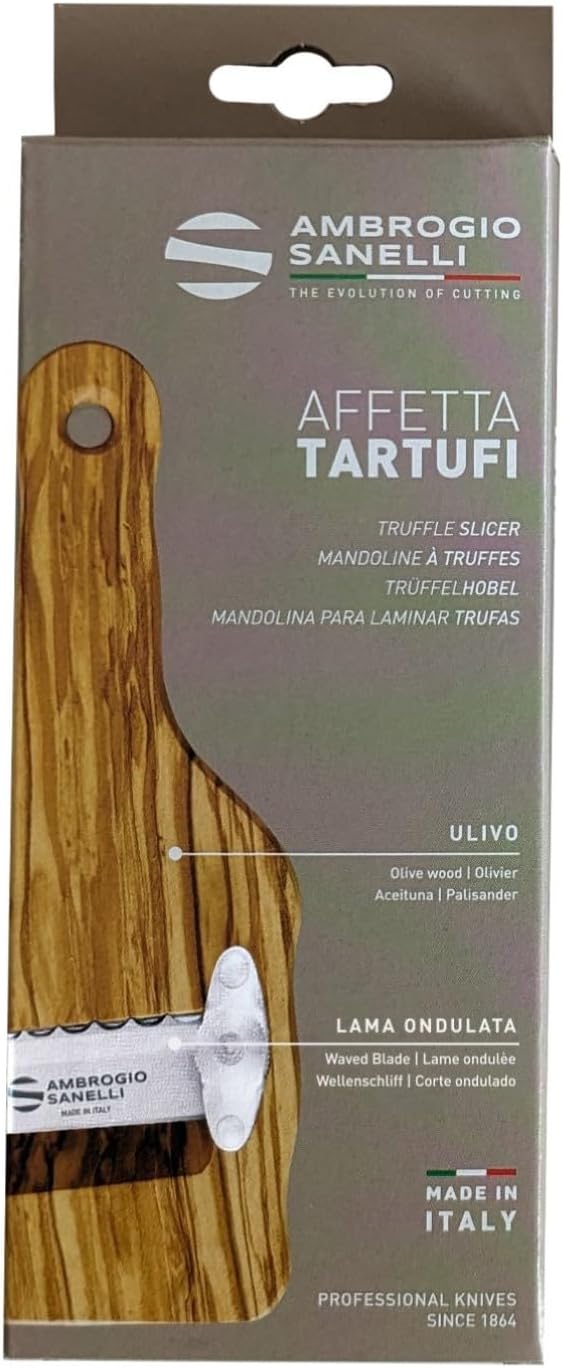 Sanelli Ambrogio 1741.000 Affettatartufi Feinhobel Olivenholz mit Wellenschliff, Holz, Braun, 23.0 x