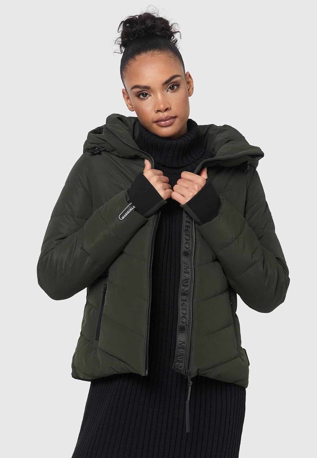 MARIKOO Damen Winterjacke warme Steppjacke mit abnehmbarer Kapuze Samuiaa XVI XS-3XL S Dark Olive, S