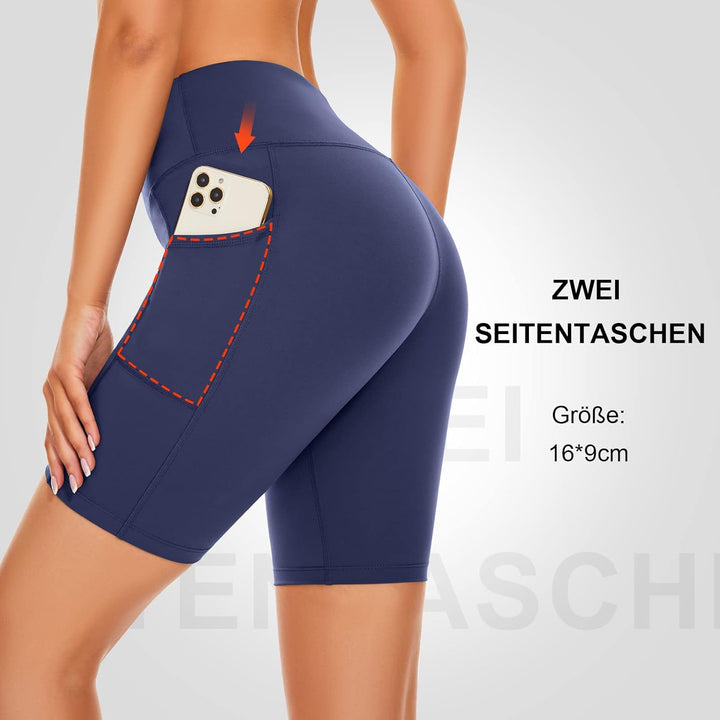 SIMIYA Radlerhose Damen, Kurze Leggings mit Handytasche Blickdichte High Waist Sporthose Damen Kurz,