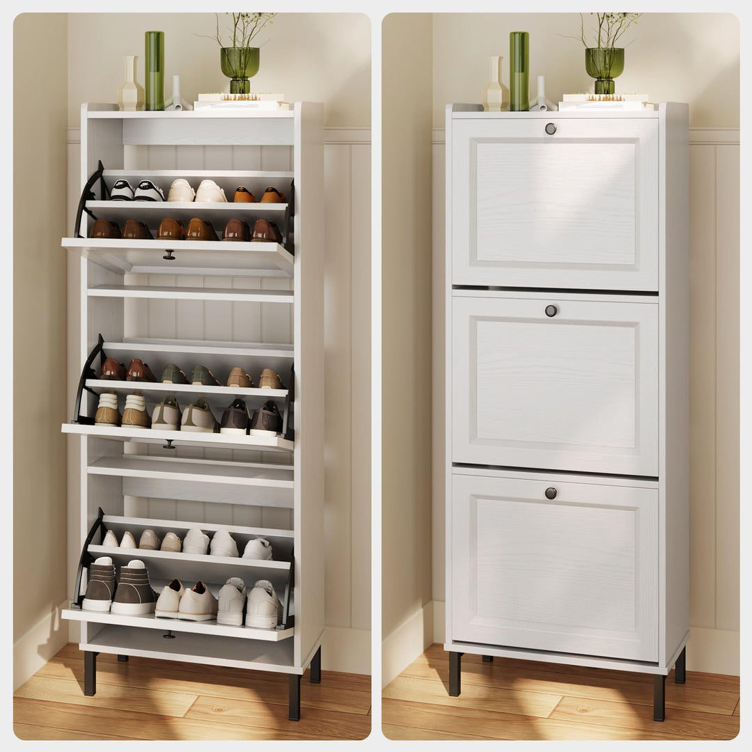 Bealife Schuhregal mit 3 Klapptüren, doppelte Tiefe, schmaler Organizer für den Eingang, 50 x 118 x