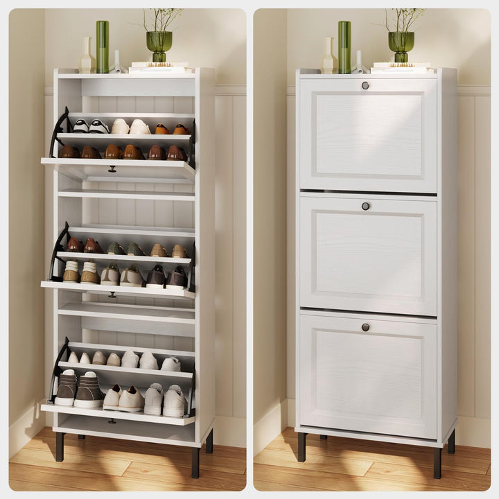 Bealife Schuhregal mit 3 Klapptüren, doppelte Tiefe, schmaler Organizer für den Eingang, 50 x 118 x
