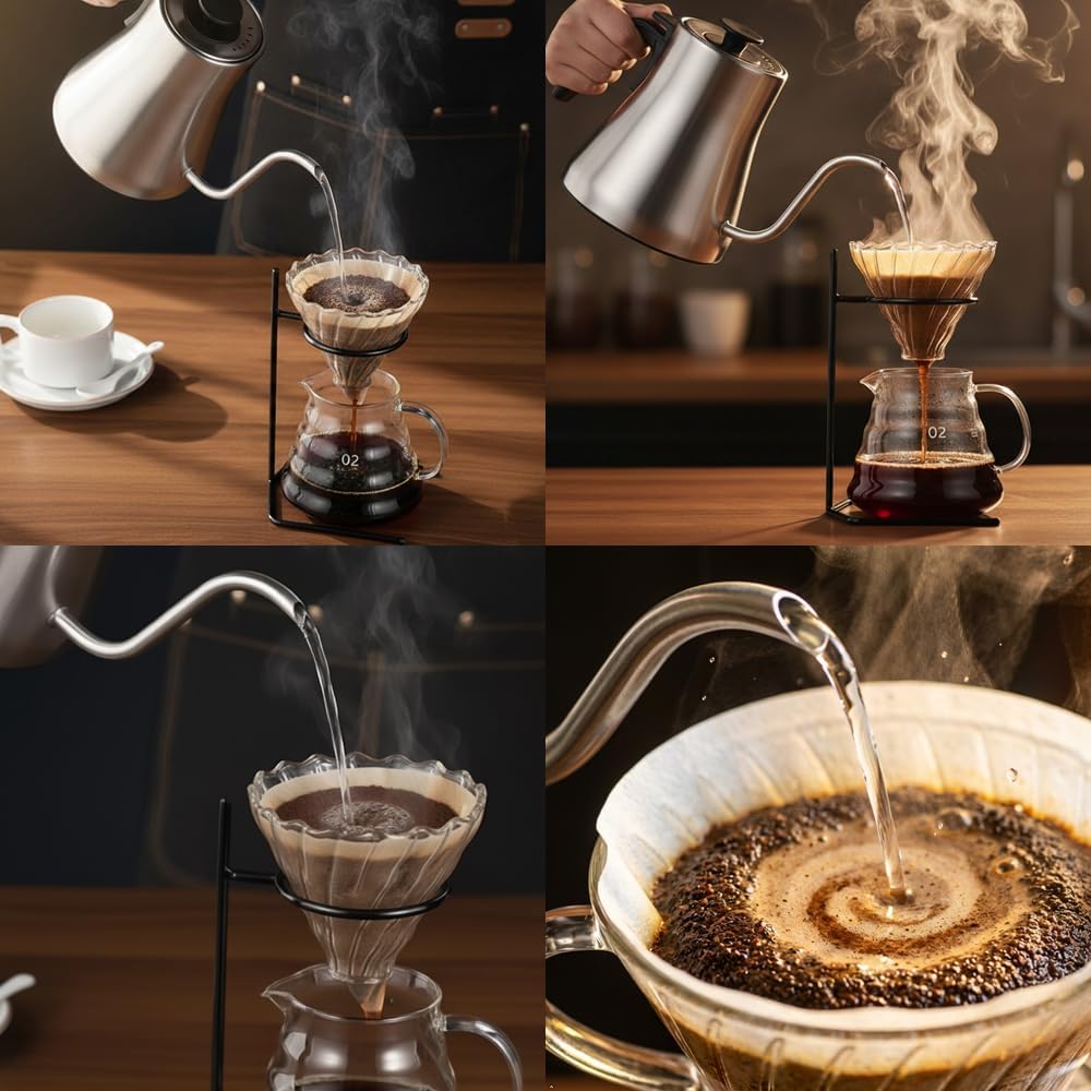 Elektrischer Schwanenhals Wasserkocher Kaffee- und Teekanne,Edelstahl Temperaturregelung Wasserkoche