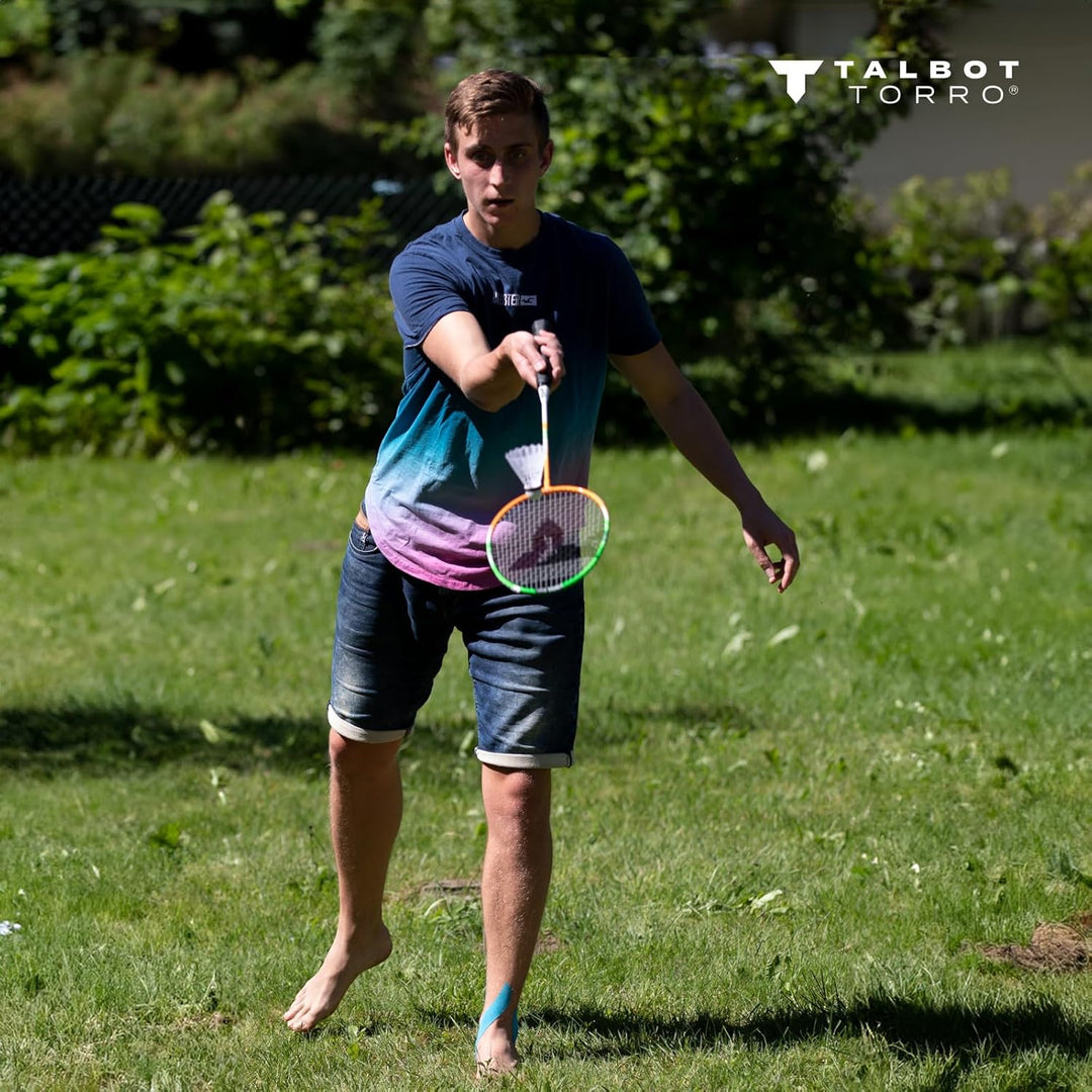 Talbot-Torro Badminton-Set 4-Attacker Plus, Kolmplettset mit 4 Schläger, 3 Federbälle, komplette Net