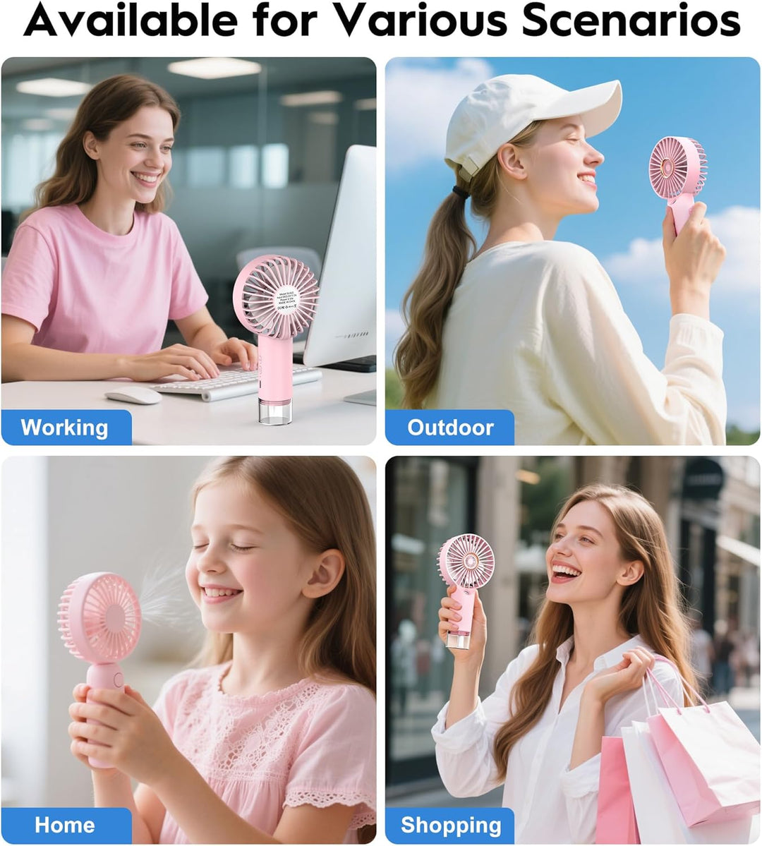 Mini Handventilator mit Feuchtigkeitsfunktion, Tragbarer Taschenventilator USB-C Wiederaufladbarer,