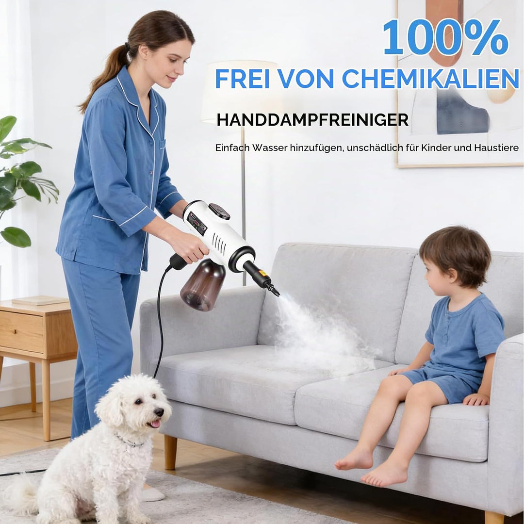 1500W Handdampfreiniger, 15 Sekunden Aufheizzeit, 3 Geschwindigkeitsstufen, 600ml Wassertank Steam C
