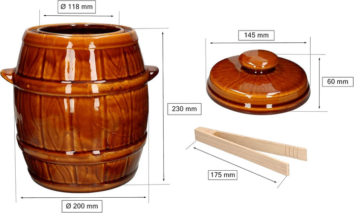 KOTARBAU® Tontopf Hermetisch Verschliessbar 5 L zum Gären mit Deckel + Holzzange Gratis, 5 L