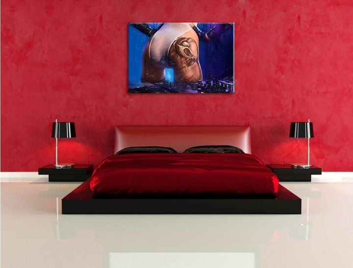 Pixxprint Sexy Frau am Plattenpult als Leinwandbild/Grösse: 100x70 cm/Wandbild/Kunstdruck/fertig bes