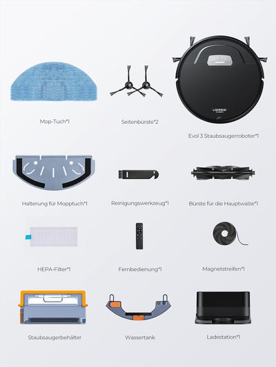 Laresar Clean Saugroboter mit Wischfunktion, 4500Pa Saugroboter, 3 in 1 Staubsauger Roboter funktion