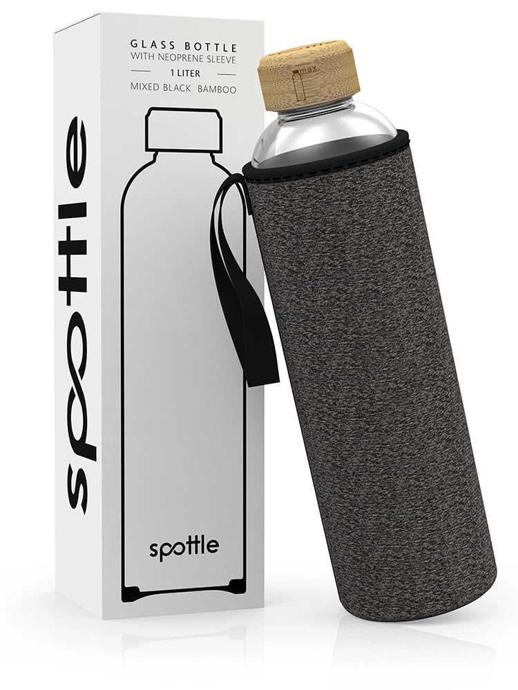 spottle Trinkflasche aus Glas 1l - Glasflasche 500ml - 750ml - 1 liter mit Neoprenhülle - Schutzhüll