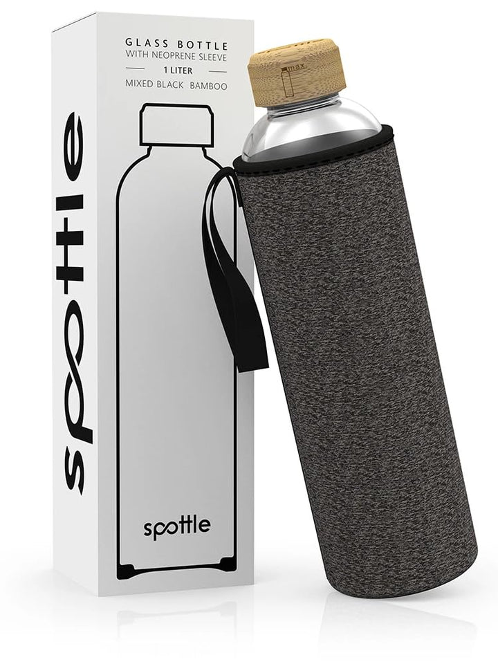 spottle Trinkflasche aus Glas 1l - Glasflasche 500ml - 750ml - 1 liter mit Neoprenhülle - Schutzhüll