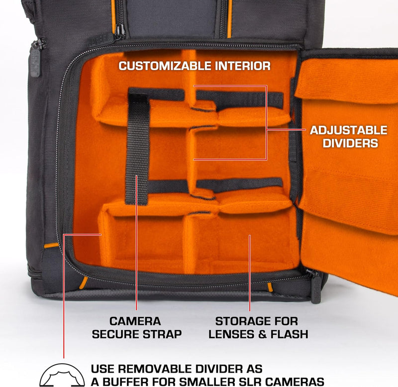 USA Gear DSLR Kamerarucksack, Foto Rucksack Anti-Shock Kameratasche mit 43,18 cm Laptop-Tasche, Wass