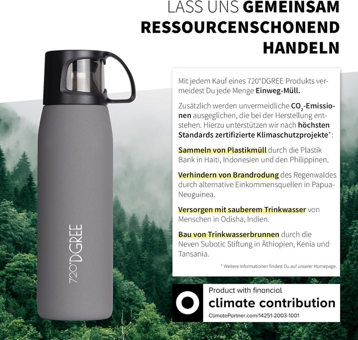 720°DGREE Thermoskanne mit Becher “Follow” - 450ml, 700ml, 1l - Auslaufsicher, BPA-Frei - Edelstahl