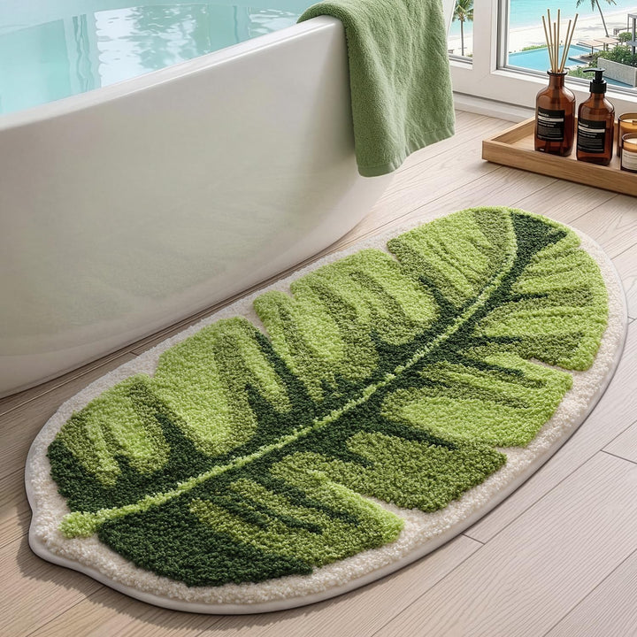 DEXI Badezimmerteppich 50 x 100 cm, Badematte rutschfest Absorbierende mit Monstera Pflanzenmuster,