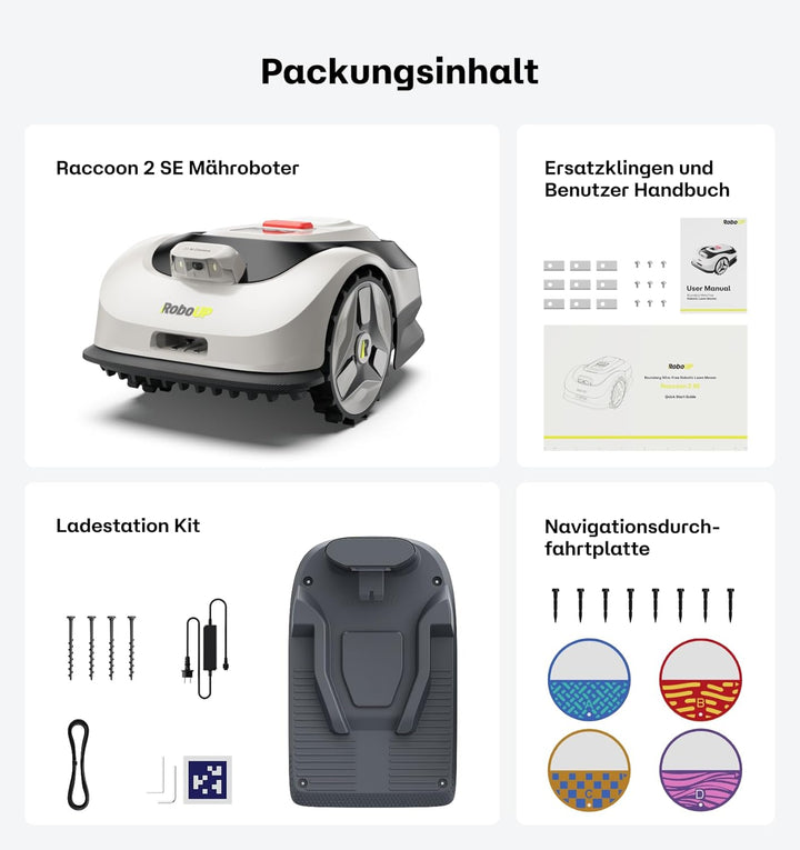 Raccoon 2 SE Rasenmäher Roboter Ohne Begrenzungskabel, Ohne RTK, Max. 600㎡, 5Ah-Schnellladung Batter