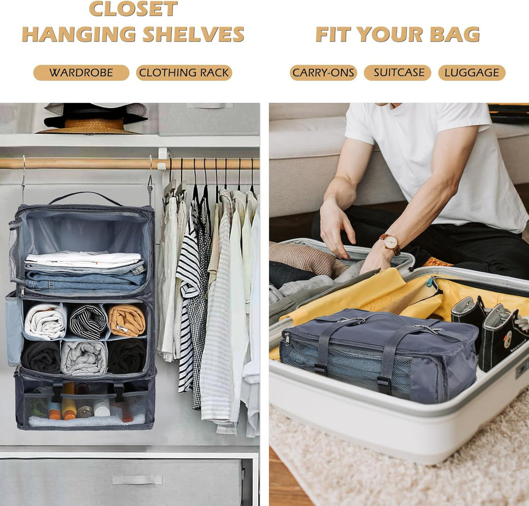Surblue Hängeregal Reisetasche Kompressionspackwürfel für Koffer Zusammenklappbar mit Erweiterungssc