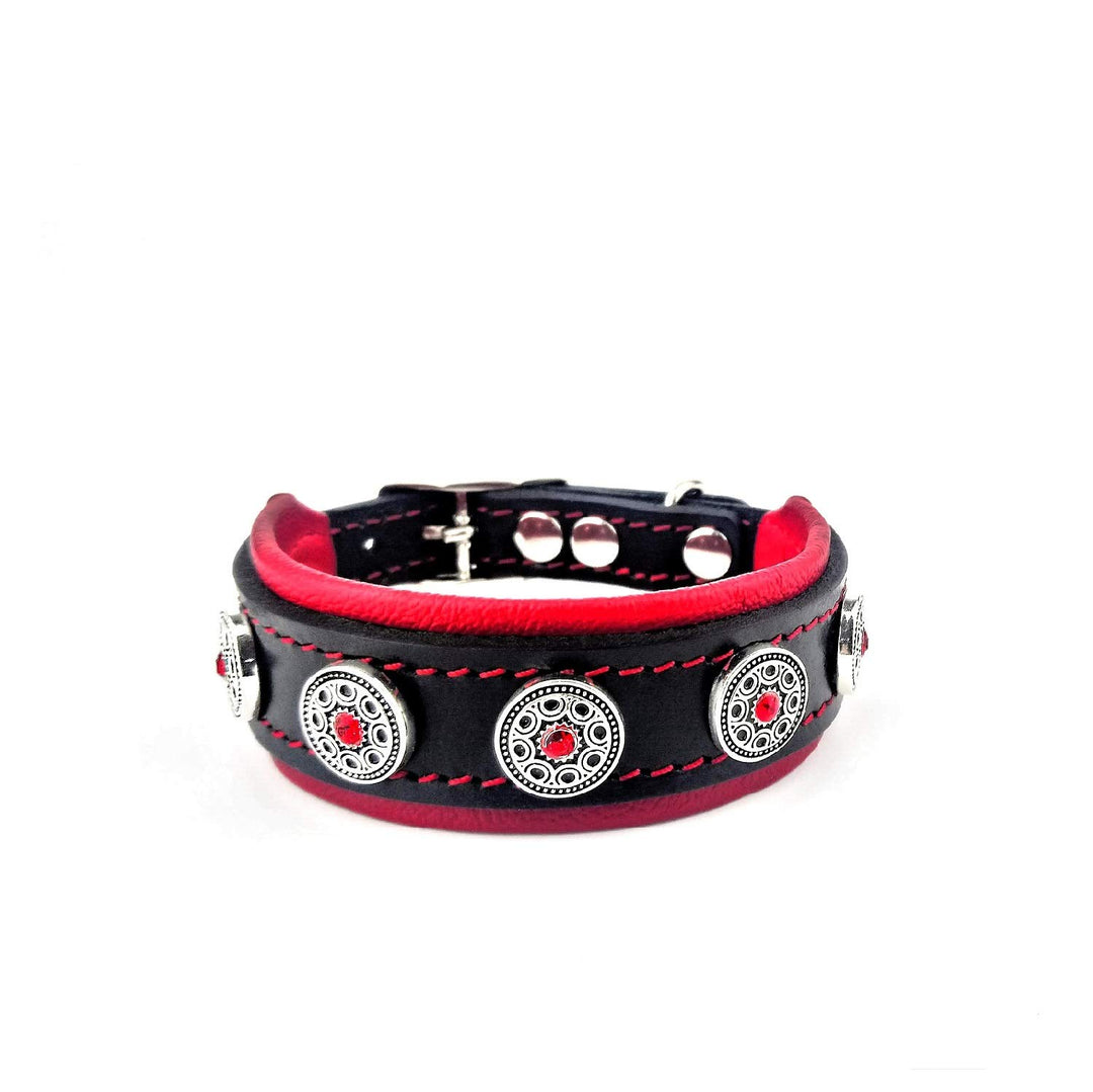 Bestia "Bijou Hundehalsband aus echtem Leder S - passt auf einen Hals von 25 bis 30 cm Schwarz &amp; Rot