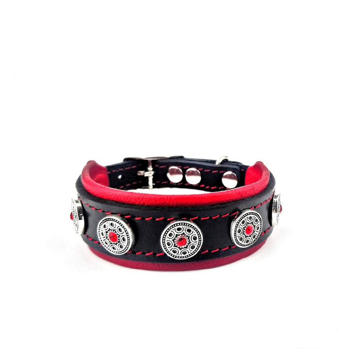Bestia "Bijou Hundehalsband aus echtem Leder S - passt auf einen Hals von 25 bis 30 cm Schwarz &amp; Rot